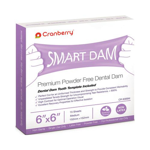 Cranberry CR8366 Smart Dam Non-Latex Spearmint Scent 6 x 6 Purple 15/Box EXP Sep 2023 Cranberry CR8366 Smart Dam Non-Latex Spearmint Scent 6 x 6 Purple 15/Box EXP Sep 2023